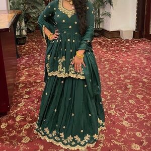 Green peplum top with lehenga perfect for jaggo